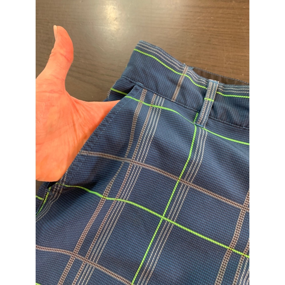 Ocean Pacific OPFlex Mens Plaid Hybrid Shorts Navy Lime Green 4-Way Stretch 30 - Picture 4 of 9
